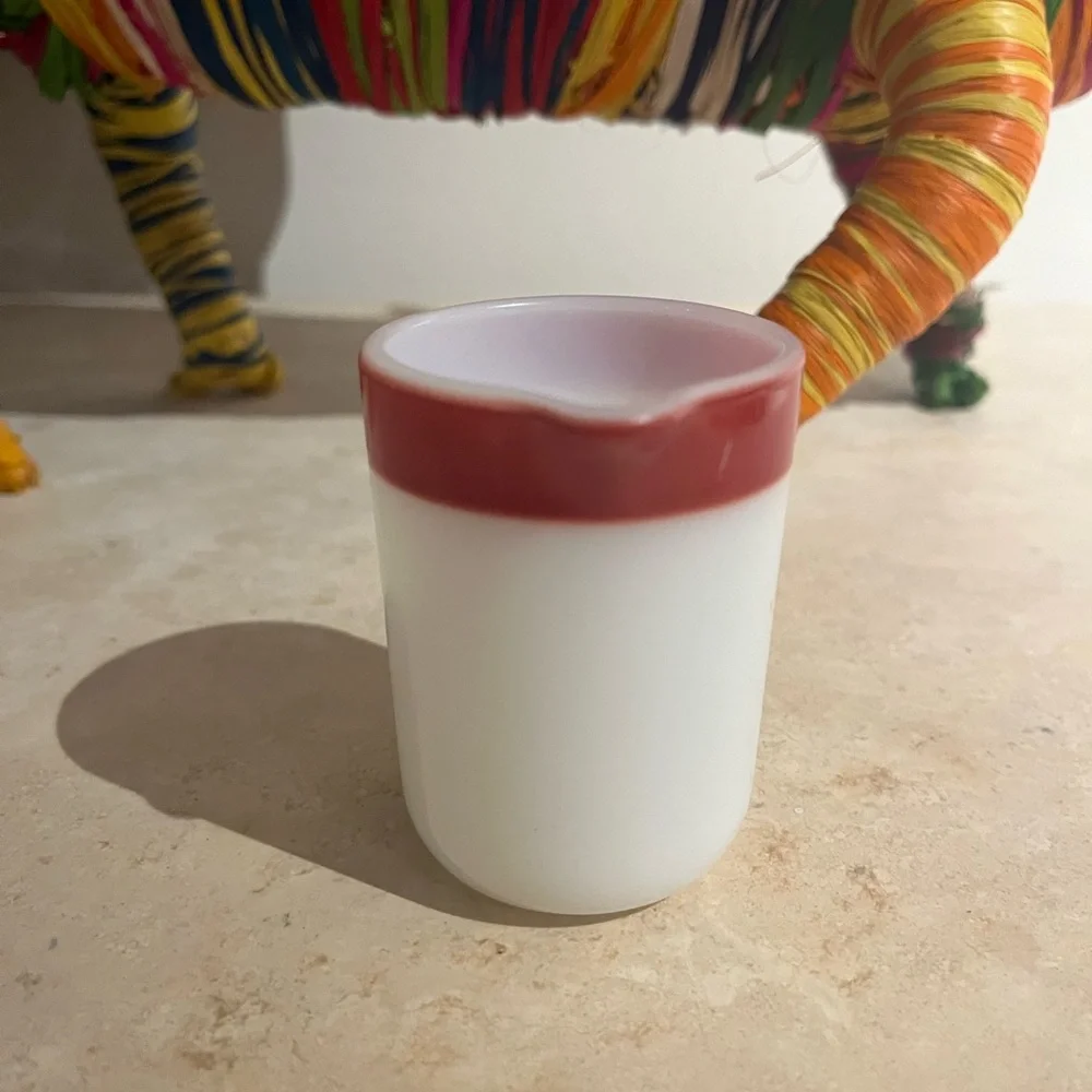 Pyrex Corning 3 Oz Restaurant Creamer Burgundy Red Stripe Glassblower Vintage